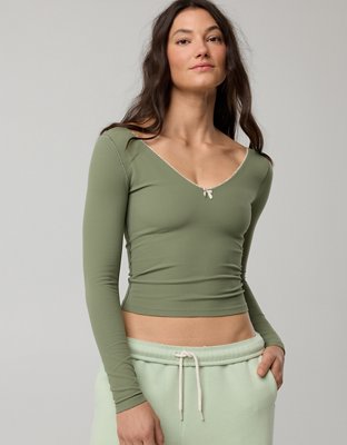 OFFLINE By Aerie Real Me XTRA Rib Open V-Neck T-Shirt