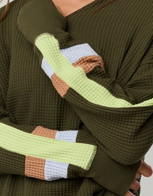 OFFLINE By Aerie Wow! Waffle Notch Neck Long Sleeve T-Shirt