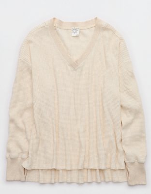 OFFLINE By Aerie Wow! Waffle Long Sleeve V Neck T-Shirt