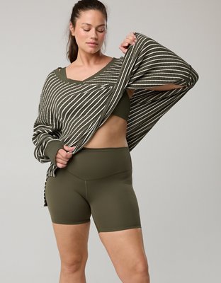Женские футболки Offline By Aerie Wow! Waffle Long Sleeve V Neck, цвет: Оливковый — фото 6