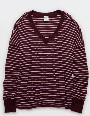 OFFLINE By Aerie Wow! Waffle Long Sleeve V Neck T-Shirt | OFFLINE