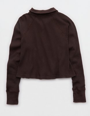 OFFLINE By Aerie Wow! Waffle Mockneck Henley Long Sleeve T-Shirt