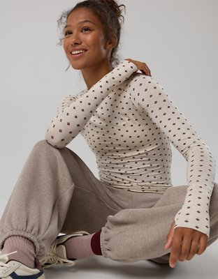 Женские футболки Offline By Aerie Thumbs Up Long Sleeve, цвет: Железный меланжевый — фото 1