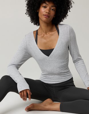 OFFLINE By Aerie Thumbs Up Ribbed Wrap Top