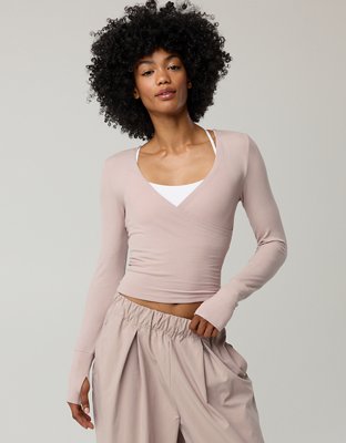 OFFLINE By Aerie Thumbs Up Ribbed Wrap Top