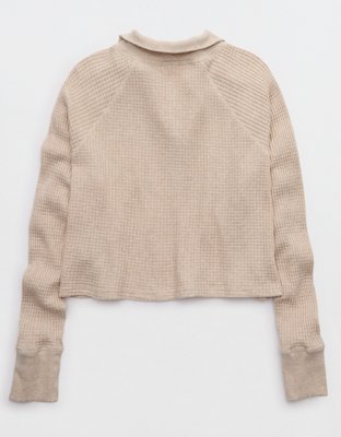 Offline By Aerie Wow! Waffle Mockneck Henley Long Sleeve T-Shirt