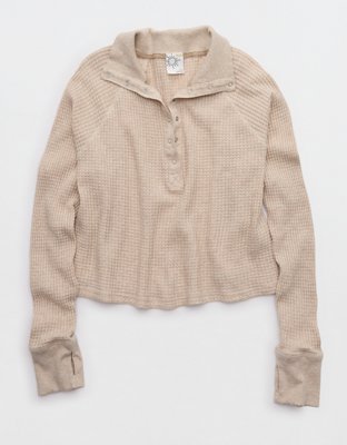 Offline By Aerie Wow! Waffle Mockneck Henley Long Sleeve T-Shirt