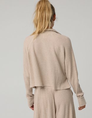 Offline By Aerie Wow! Waffle Mockneck Henley Long Sleeve T-Shirt
