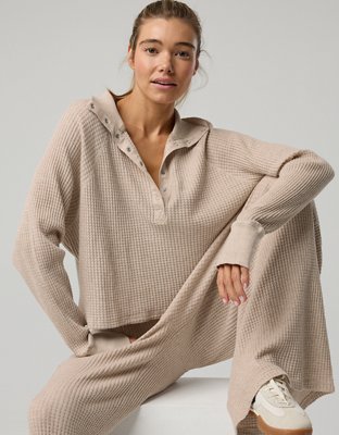 Offline By Aerie Wow! Waffle Mockneck Henley Long Sleeve T-Shirt