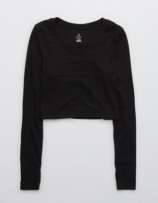 OFFLINE By Aerie Ribbed Cropped Snap Cardigan