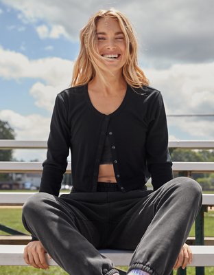 OFFLINE By Aerie Ribbed Cropped Snap Cardigan