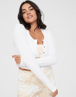 OFFLINE By Aerie Ribbed Cropped Snap Cardigan