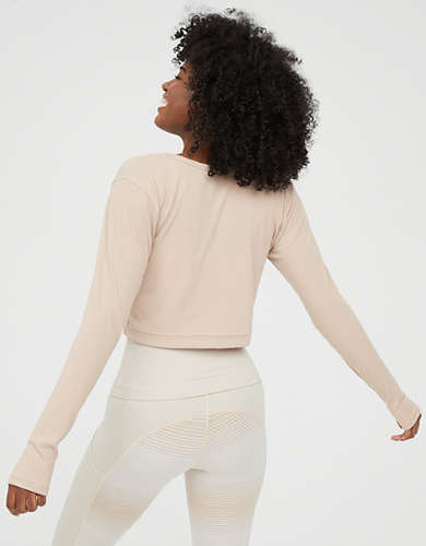 OFFLINE By Aerie Ribbed Cropped Snap Cardigan