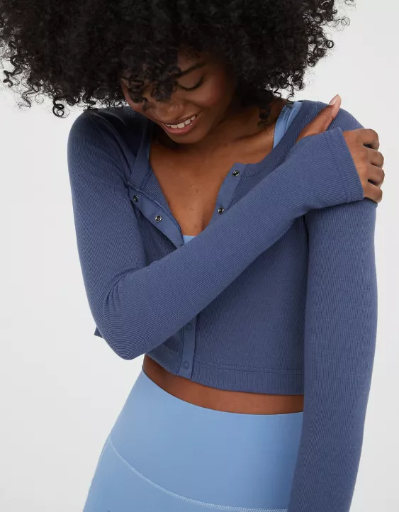 OFFLINE By Aerie Ribbed Cropped Snap Cardigan