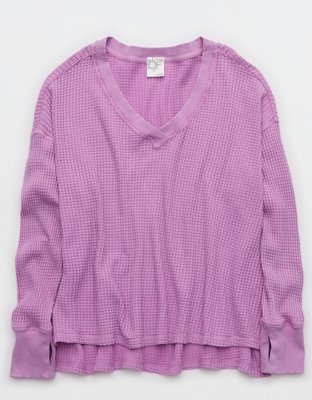 OFFLINE By Aerie Wow! Waffle Long Sleeve V Neck T-Shirt