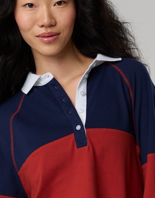 OFFLINE By Aerie Long Sleeve Pique Striped Rugby T-Shirt