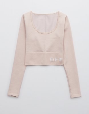 Женские футболки Aerie OFFLINE Sidewalk Seamless Ribbed Long Sleeve Cropped T-Shirt — фото 3
