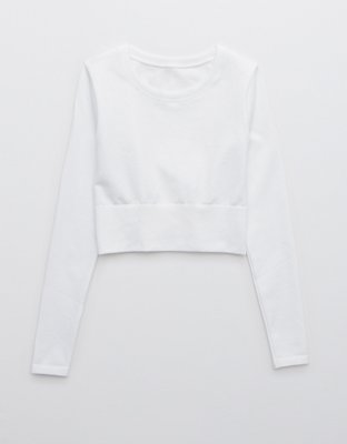  White Long Sleeve Crop Top