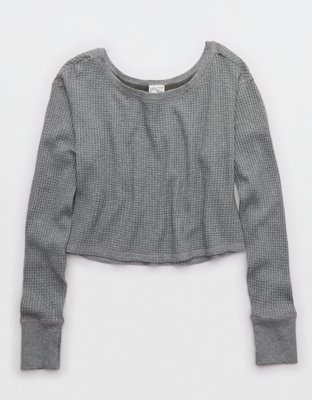 OFFLINE By Aerie Wow! Waffle Long Sleeve Off The Shoulder T-Shirt