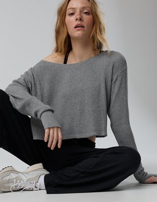 OFFLINE By Aerie Wow! Waffle Long Sleeve Off The Shoulder T-Shirt