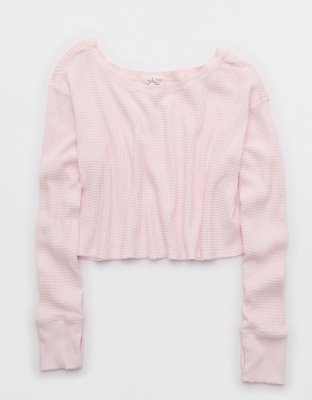 OFFLINE By Aerie Wow! Waffle Long Sleeve Off The Shoulder T-Shirt