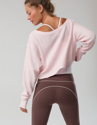 OFFLINE By Aerie Wow! Waffle Long Sleeve Off The Shoulder T-Shirt