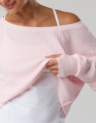 OFFLINE By Aerie Wow! Waffle Long Sleeve Off The Shoulder T-Shirt