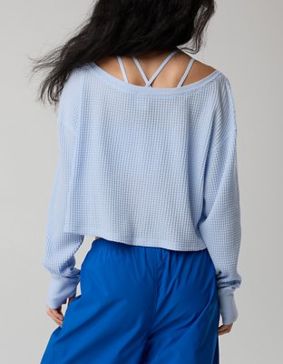 OFFLINE By Aerie Wow! Waffle Long Sleeve Off The Shoulder T-Shirt