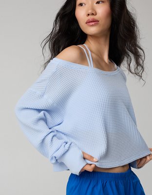 OFFLINE By Aerie Wow! Waffle Long Sleeve Off The Shoulder T-Shirt