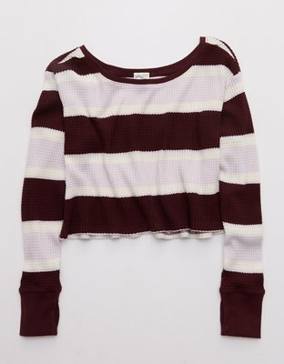 OFFLINE By Aerie Wow! Waffle Long Sleeve Off The Shoulder T-Shirt