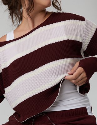OFFLINE By Aerie Wow! Waffle Long Sleeve Off The Shoulder T-Shirt
