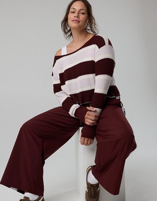 OFFLINE By Aerie Wow! Waffle Long Sleeve Off The Shoulder T-Shirt