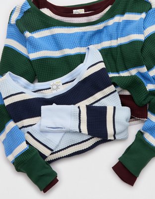 OFFLINE By Aerie Wow! Waffle Long Sleeve Off The Shoulder T-Shirt
