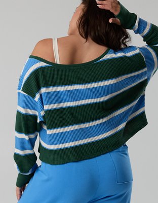 OFFLINE By Aerie Wow! Waffle Long Sleeve Off The Shoulder T-Shirt