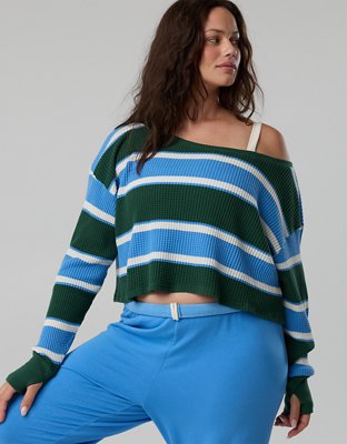 OFFLINE By Aerie Wow! Waffle Long Sleeve Off The Shoulder T-Shirt