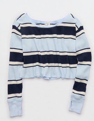 OFFLINE By Aerie Wow! Waffle Long Sleeve Off The Shoulder T-Shirt