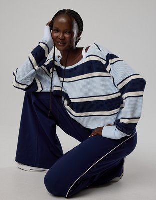 OFFLINE By Aerie Wow! Waffle Long Sleeve Off The Shoulder T-Shirt