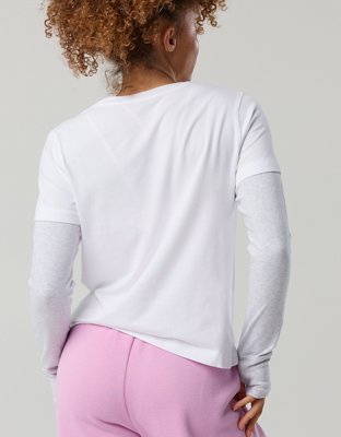 Женские футболки Offline By Aerie Let's Stretch Long Sleeve Cropped, цвет: Белый, вариант 1 — фото 2