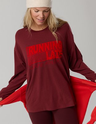 Женские футболки Offline By Aerie Let's Stretch Long Sleeve Boyfriend, цвет: Глубокий рубиновый
