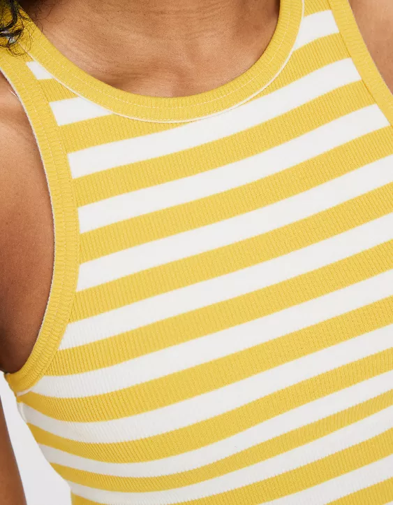 Womens Striped Racer Back Tank Top Gold & Off White New 