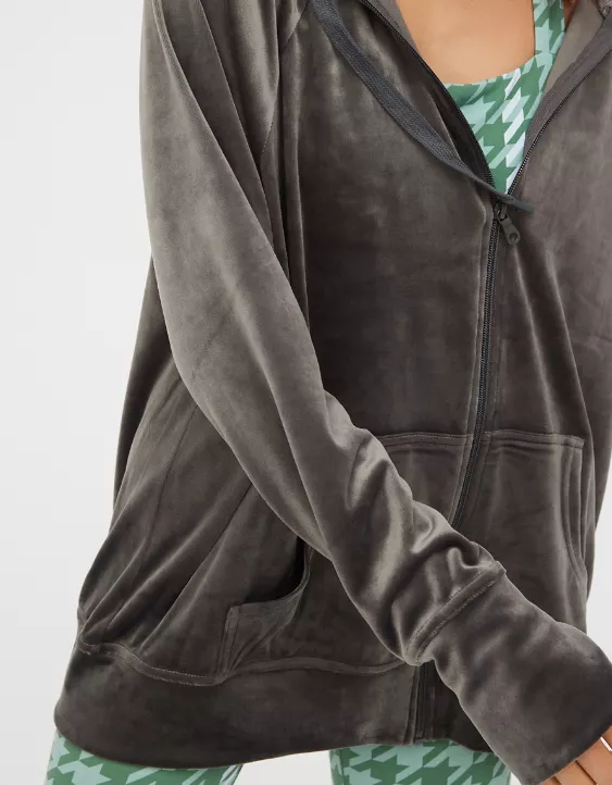 OFFLINE By Aerie After Party Velour Oversized Full Zip Hoodie