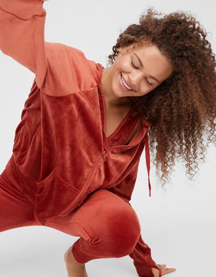 OFFLINE By Aerie After Party Hoodie extragrande de velour con cierre completo