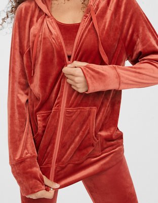 OFFLINE By Aerie After Party Hoodie extragrande de velour con cierre completo