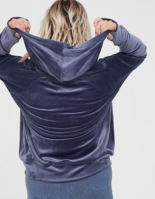 OFFLINE By Aerie After Party Hoodie extragrande de velour con cierre completo
