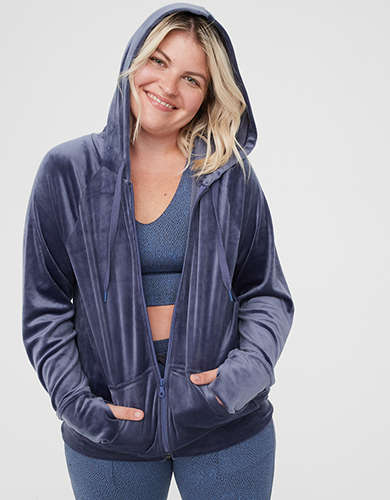 OFFLINE By Aerie After Party Velour Oversized Full Zip Hoodie
