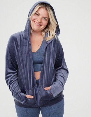 OFFLINE By Aerie After Party Hoodie extragrande de velour con cierre completo