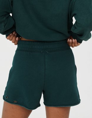 OFFLINE By Aerie Throw-Back Fleece Destroyed Cinched Crew Sweatshirt