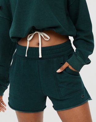 OFFLINE By Aerie Throw-Back Fleece Destroyed Cinched Crew Sweatshirt