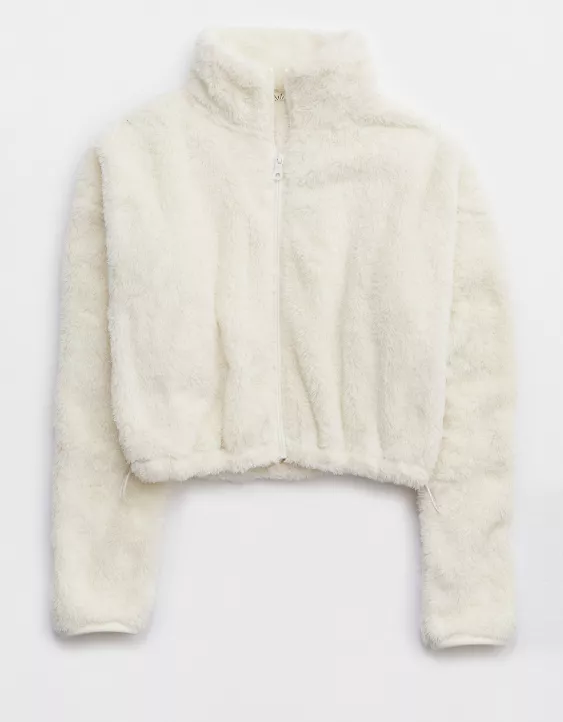 OFFLINE By Aerie Fluffy Sherpa Cropped Full Zip Sweatshirt