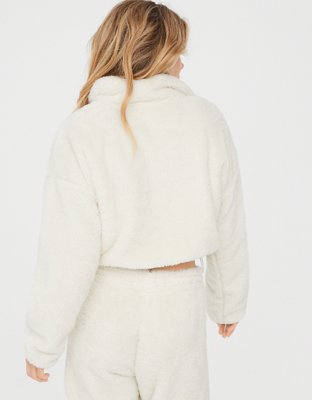 OFFLINE By Aerie Fluffy Sherpa Cropped Full Zip Sweatshirt